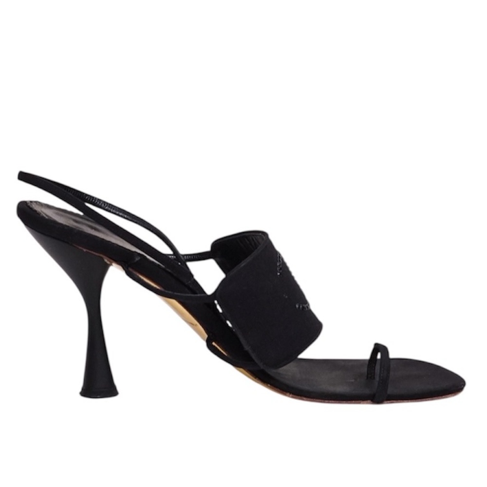 Chanel Cruise 2001 Crystal Logo Satin Slingback Sandals